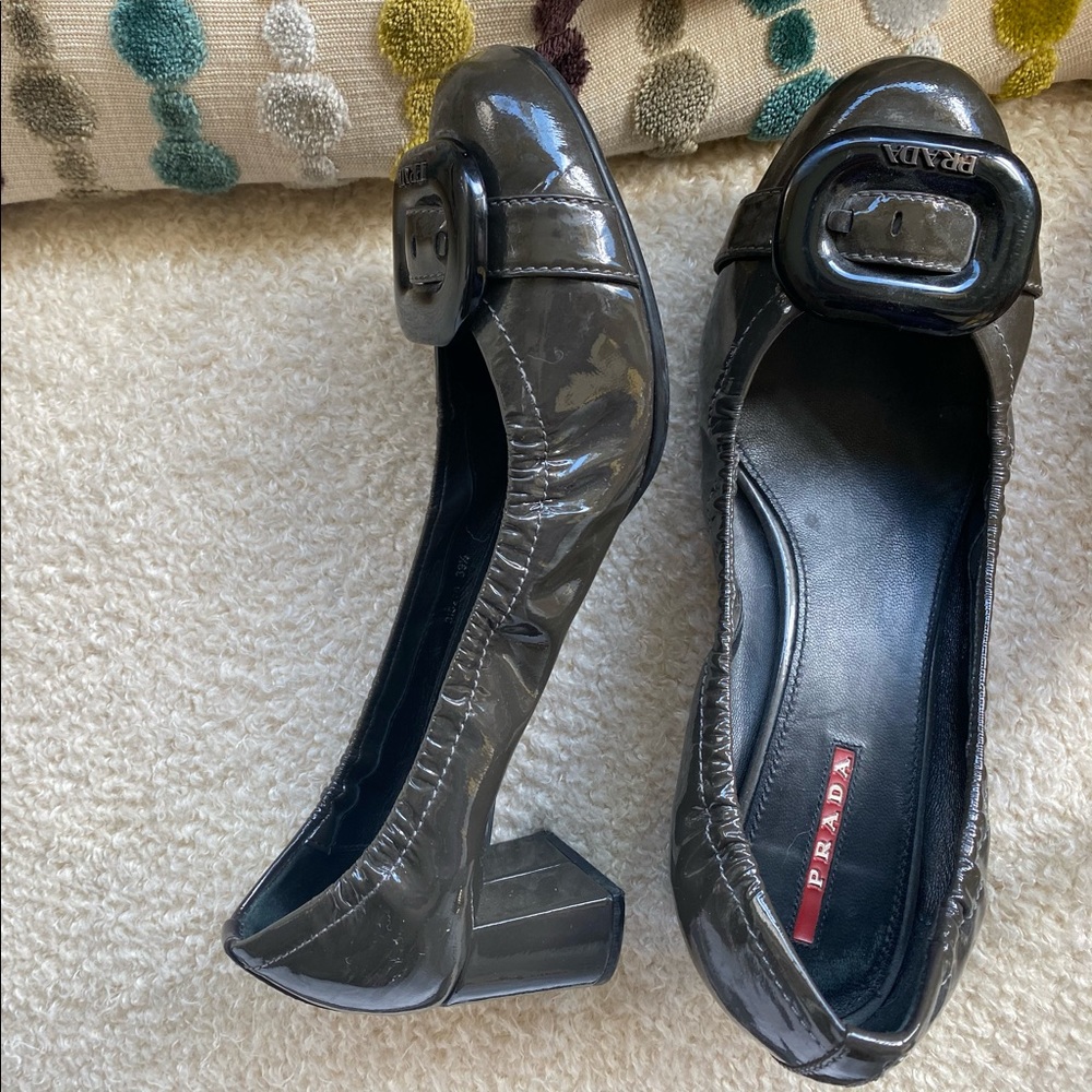 PRADA block heels with super cute buckle